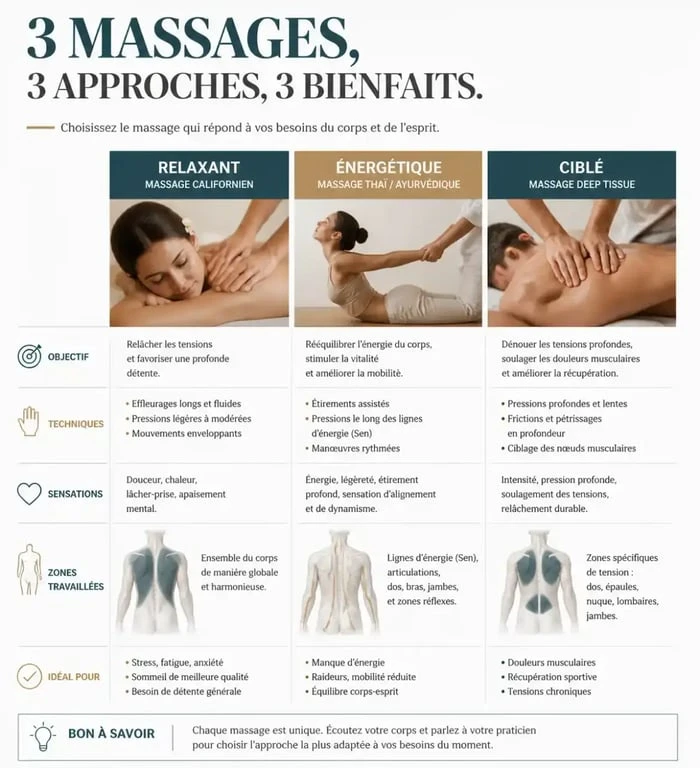 Comparatif des types de massage soin du corps à Paris : relaxant, énergétique et ciblé