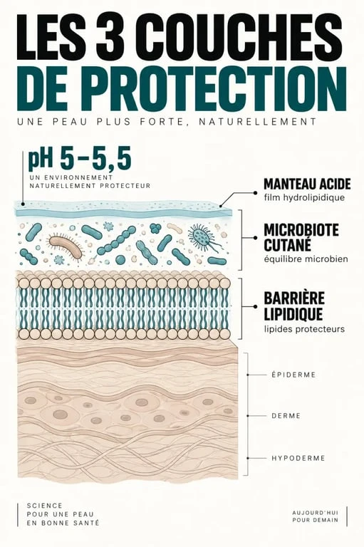 Schéma du microbiote visage, de la barrière cutanée et du pH de la peau dans une routine beauté microbiote visage