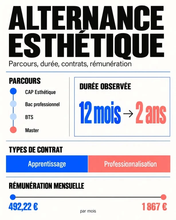 Infographie sur les parcours et la rémunération en alternance esthétique