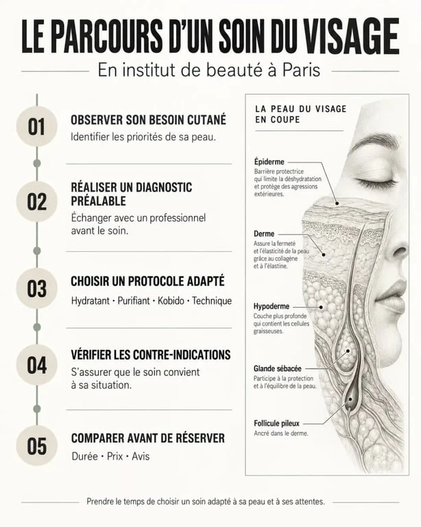 Infographie pour choisir un institut de beauté à Paris et un soin du visage adapté