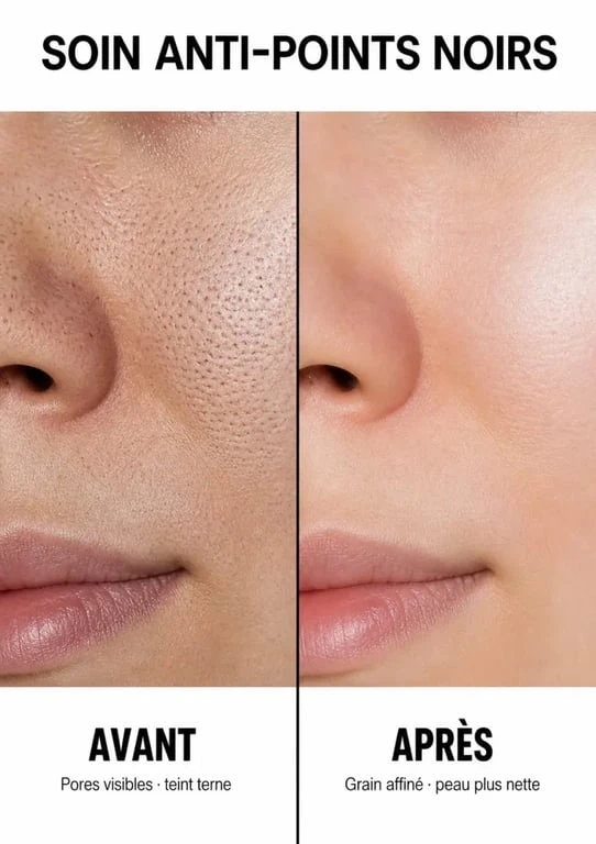 Soin visage point noir institut avant et après sur la texture de peau et les pores