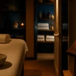Massage soin du corps Paris en institut de bien-être, table et huiles essentielles