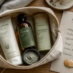 Routine beauté bio : produits bio visage matin et soir sur plan bois
