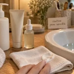 Routine beauté peau sensible : crème hydratante apaisante sur peau rougeurs