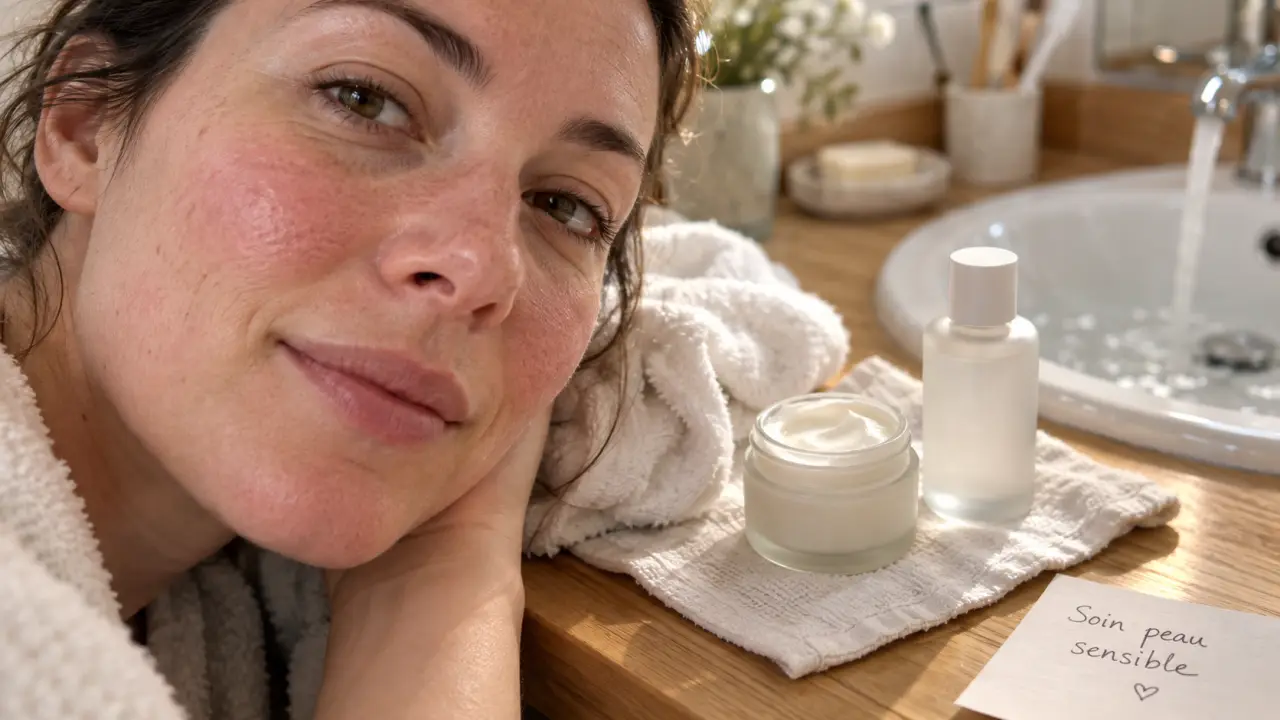 Soin visage peau sensible : peau apaisée, crème sans parfum, rougeurs légères