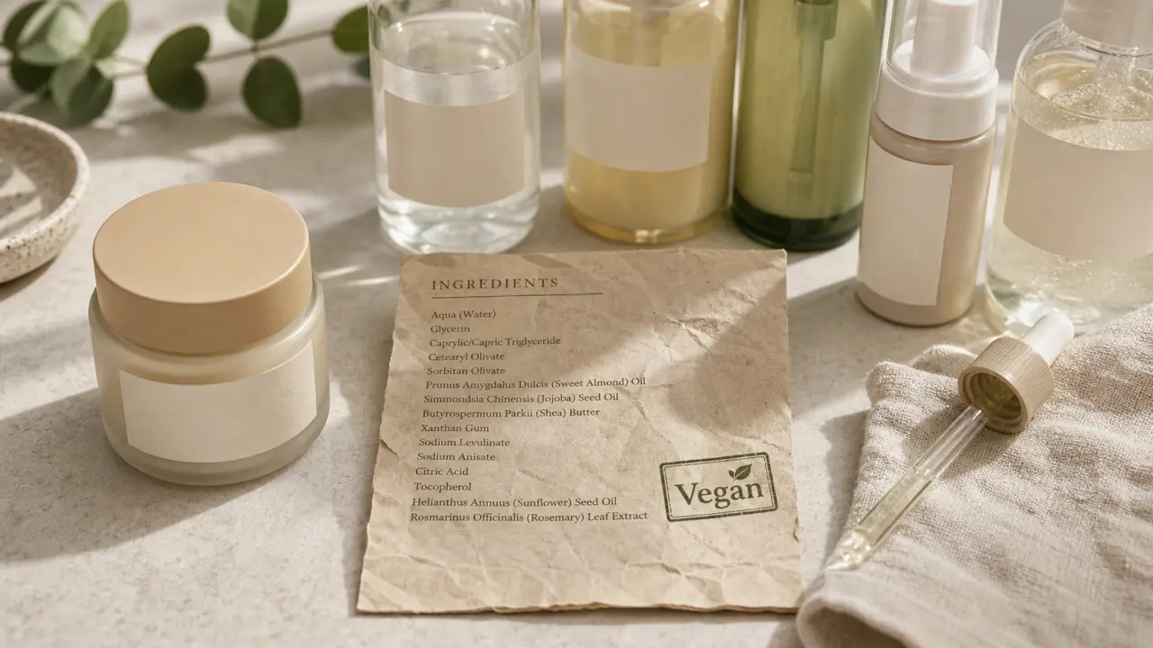 Soin visage vegan naturel : crème et sérum bio sur bureau beauté