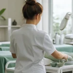 Alternance esthétique : apprentie qui prépare un chariot de soin en salle de formation