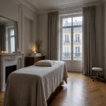 Cabine de soin du corps vide dans un immeuble parisien