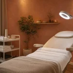 Cabine de soin du visage vide dans un institut de beauté