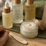 coquetteetnaturelle.com cosmétique bio : routine coquette et naturelle sur table en bois