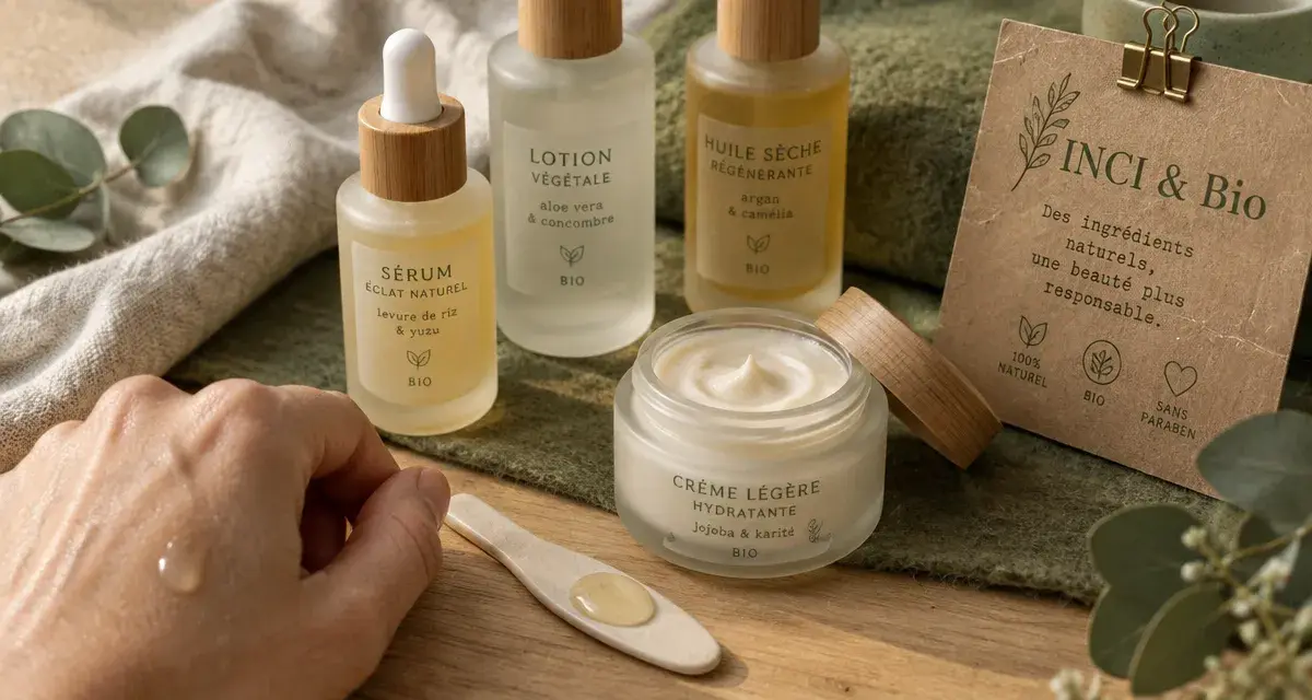 coquetteetnaturelle.com cosmétique bio : routine coquette et naturelle sur table en bois