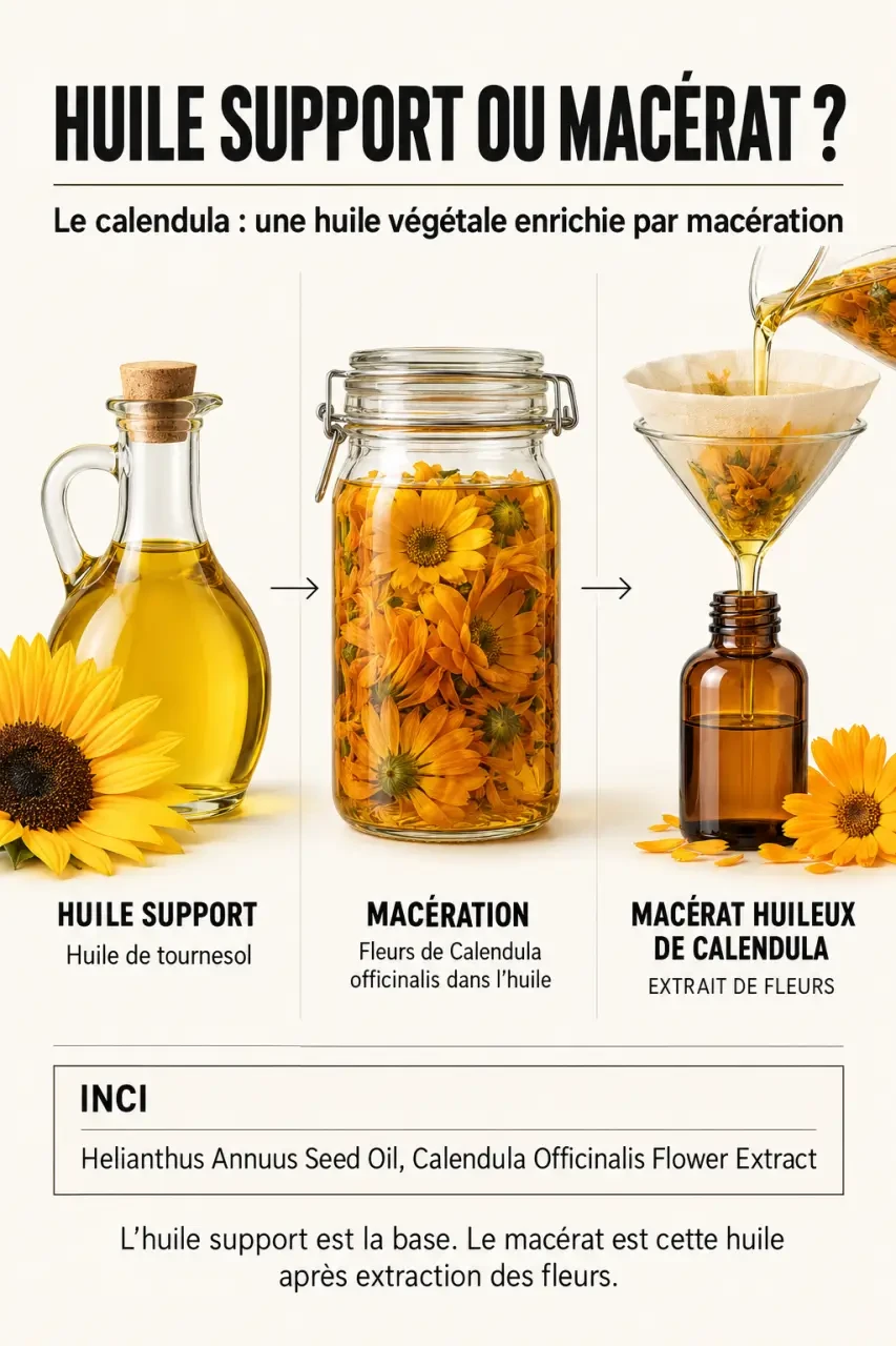 Huile végétale calendula : différence entre huile support et macérat huileux de fleurs