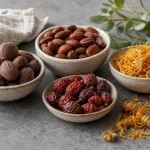 Ingrédients végétaux bruts : karité, jojoba, églantier, calendula