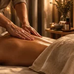 Massage dos : mains appliquant la bonne pression sur les épaules