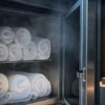 Serviettes chaudes roulées et vapeur dans un spa