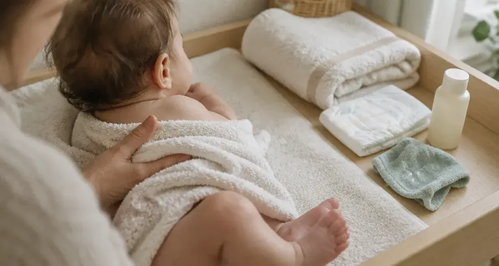 Soin bébé : les gestes essentiels, de 37 °C au séchage des plis