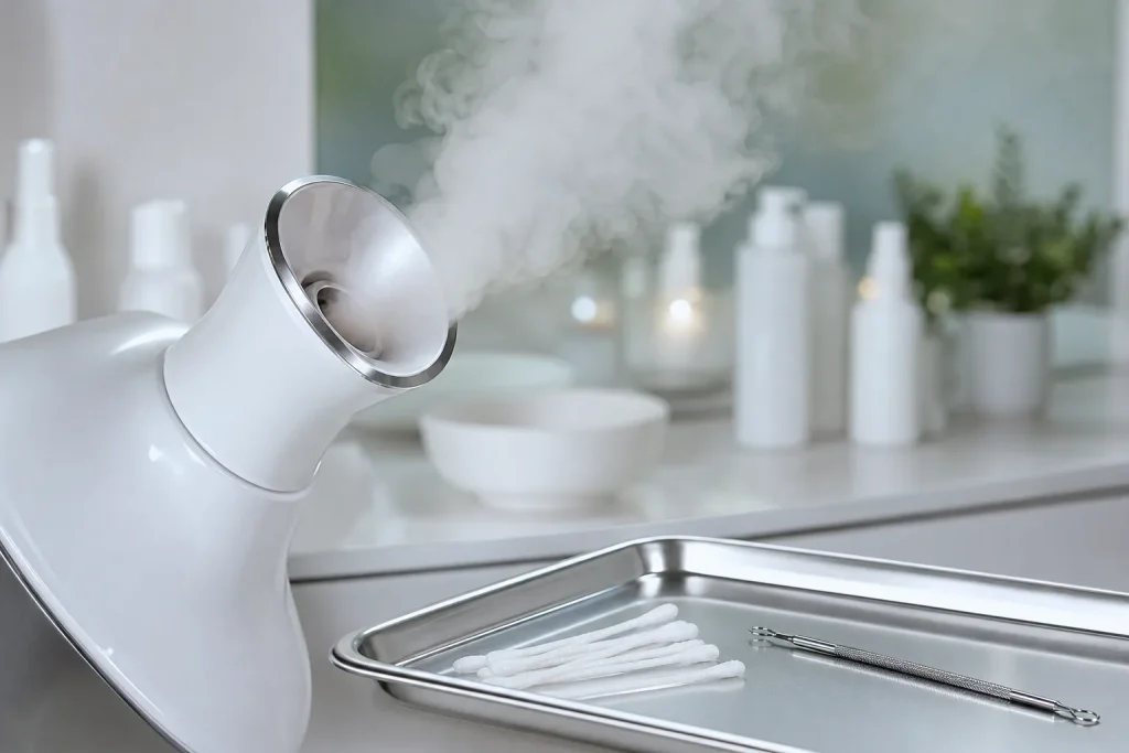 Vapeur faciale et instruments stériles en institut